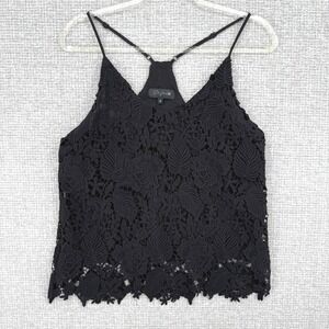 Y2K Lace Whimsigoth Tank Top Women Sz S Black Lace Floral Cotton Boho Cottage